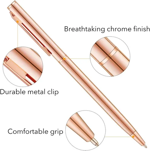 Vista 3 de Unibene Bolígrafos retráctiles metálicos delgados – Oro rosa, bonito regalo para uniforme de oficina, estudiantes, profesores, bodas, Navidad, punta