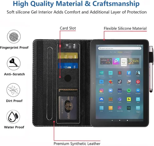 Vista 6 de Funda para tableta Amazon Fire Max 11 (13ª generación, versión 2023), funda delgada de piel sintética con ranura para tarjetas y encendido