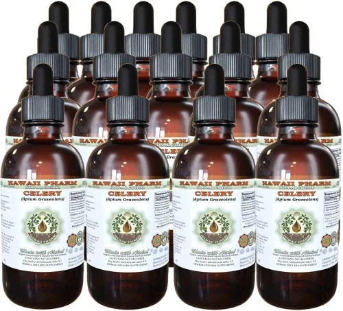 Vista 10 de Extracto líquido sin alcohol de apio, apio orgánico (Apium graveolens) Fruta seca Glicerita Hawaii Pharm Suplemento herbario natural 2 x 32 oz sin