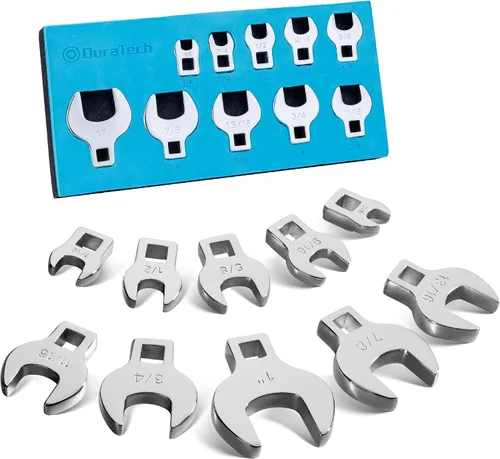 Vista 9 de DURATECH 3/8" Drive Crowfoot Wrench Set with 2 Extension Bars, SAE & Metric, 19-Piece, 10-22mm & 3/8"-7/8", CR-V Steel, with EVA Foam Tool Organizer