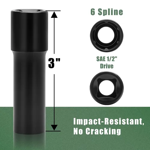 Vista 2 de Llave de Vaso Pequeña de 6 Puntas para Tuercas de Rueda, Herramienta Cuadrada de Impacto de 1/2 Pulgada – Remueve Fácilmente Pernos/Tuercas de Rueda