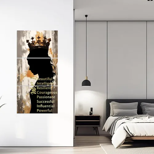 Vista 5 de ZXHYWYM Arte de pared afroamericano de 3 piezas, imágenes de mujeres negras, pinturas de corona dorada, lienzo motivacional para sala de estar