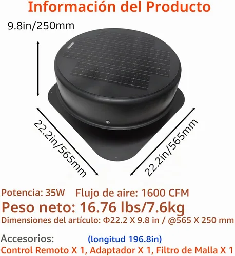 Vista 2 de Ventilador solar del ático, ventilador de escape de techo accionado por