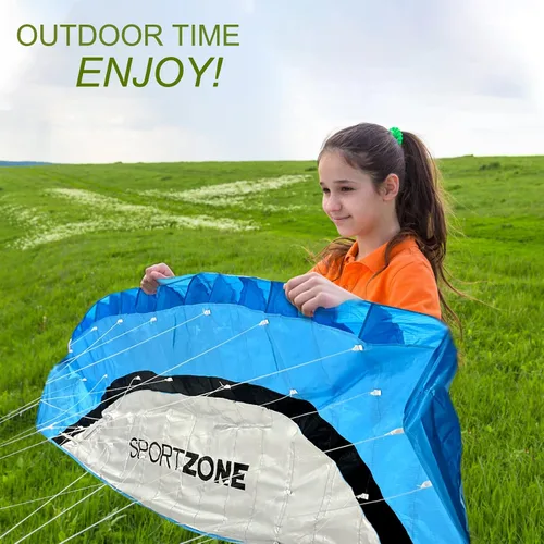 Vista 4 de HENGDA KITE 2.5m Dual Line Stunt Parafoil Kites Soft Stunt Kite for Beach Blue with Flying Tool
