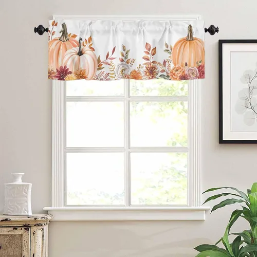 Vista 32 de Cortina de ventana ajustable con lazos para ventana, cenefa de cocina para sala de estar, arte abstracto, sol y arco iris, bolsillo para barra