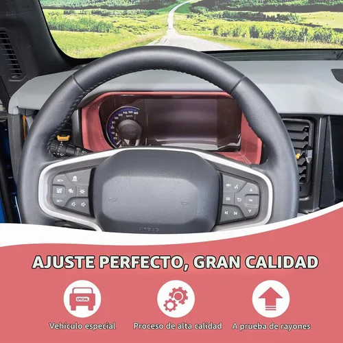 Vista 4 de RAZPOY Cubierta para tablero de instrumentos Bronco, cubierta de tablero de control central compatible con accesorios interiores Ford Bronco Rosa