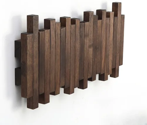 Vista 8 de Perchero de Piano de Madera Natural Montado en la Pared Perchero de Pared Gancho de Pared Abatible con 5 Ganchos Gancho de Pared para Entrada