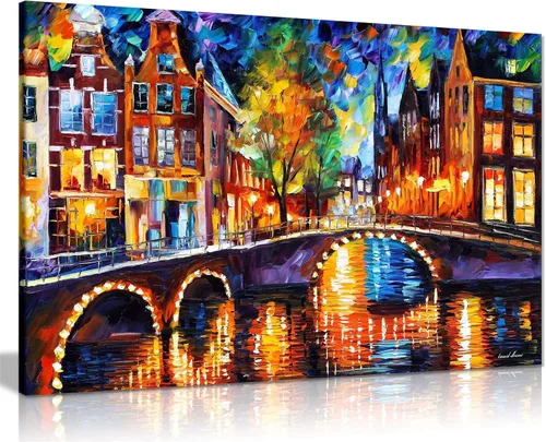 Vista 9 de Pareja bajo un paraguas por Leonid Afremov - Lienzo decorativo para pared (12 x 8 pulgadas)