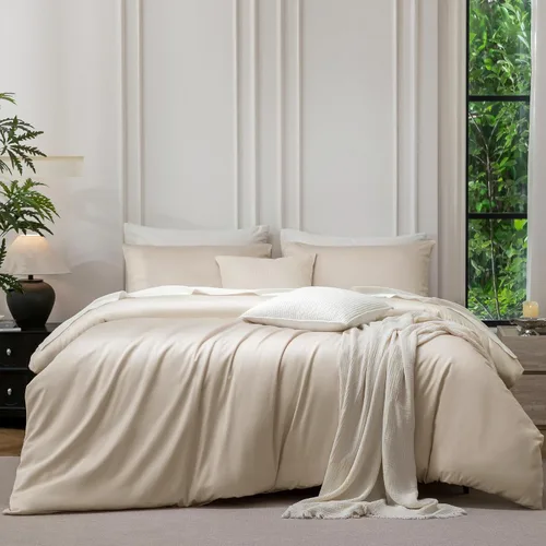 Vista 43 de MooMee Juego de funda de edredón 100% algodón de fibra extra larga de 600 hilos, satén sedoso, suave, transpirable, duradero, ropa de cama