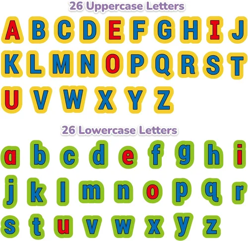 Vista 2 de CHEFAN Letras de Alfabeto de Fieltro, Juguetes de Aprendizaje del ABC, 26 Letras Minúsculas y 26 Letras Mayúsculas de Ortografía