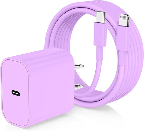 Vista 11 de Cargador de iPhone de carga rápida, enchufe de bloque de cargador de pared tipo C y cable USB C a Lightning de 10 pies de largo, caja de ladrillos