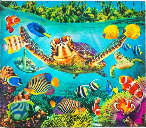 Vista 4 de Beachland Toalla de playa Turtle de 30 x 60 pulgadas, manta de playa tropical subacuática de peces 100% algodón (Turtle Bay, grande 30 x 60 pulgadas)