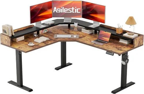 Vista 21 de Agilestic Escritorio de Pie en Forma de L de 59 Pulgadas de Altura Ajustable, Escritorio de Esquina Eléctrico de Pie, Mesa de Computadora Sit Stand
