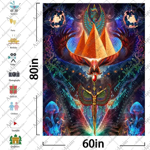 Vista 6 de Aidatain Tapiz de reina egipcia Isis grande de 60 x 80 pulgadas, pirámide de faraón, universo psicodélico, tapiz estético de franela para colgar