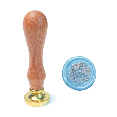 Vista 13 de Sello de cera de flor con mango de madera de cabeza de latón extraíble para sellado de sobres