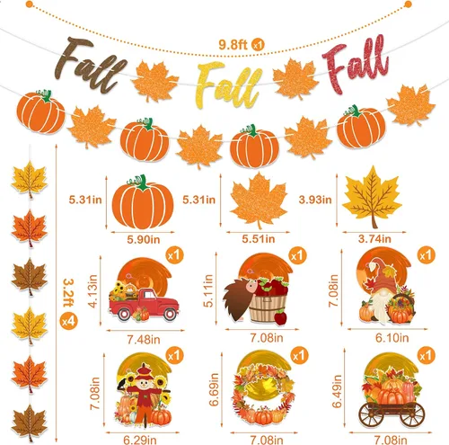 Vista 2 de Suministros de decoración de fiesta de otoño, NO DIY, el juego de decoración del hogar de otoño incluye pancarta de otoño con purpurina, guirnalda