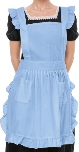 Vista 13 de Delantal retro ajustable con bolsillos, tamaño pequeño a grande para mujer de LilMents Negro