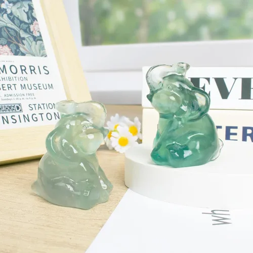 Vista 3 de Figura de elefante de fluorita tallada a mano, Feng Shui, regalo para amor, armonía, accesorios de escritorio, regalos para mujeres, adorable