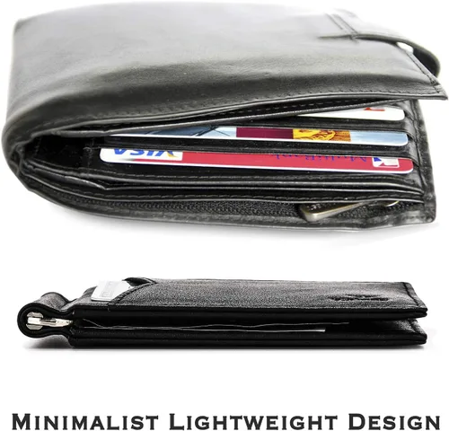 Vista 9 de YBONNE - Cartera fina con clip para dinero, de cuero auténtico, bloqueo RFID, minimalista