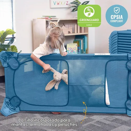 Vista 7 de ECR4Kids Stackable Cozy Cot with Storage and Name Tags, 6-Pack, Powder Blue Azul polvoriento