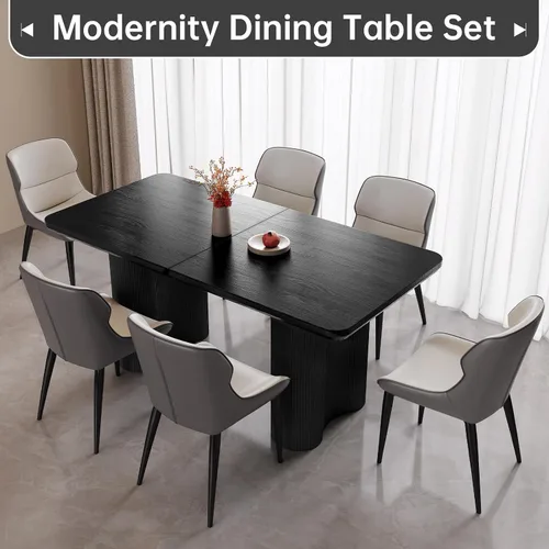 Vista 3 de Mesa de comedor rectangular de 63 pulgadas con 4 sillas, moderna mesa de comedor negra con sillas para sala de estar, comedor y cocina