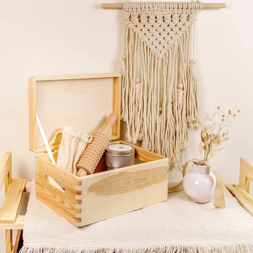 Vista 2 de Creative Deco Caja de almacenamiento grande de madera con tapa con bisagras 11.8 x 7.87 x 5.51 pulgadas (+-0.5) Caja de regalo sin acabar, lisa