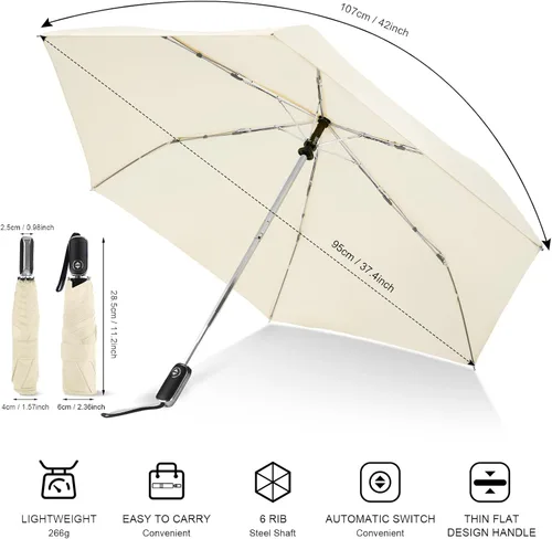 Vista 70 de LEAGERA Paraguas de viaje compacto para bolso, mango plano, impermeable para lluvia ligera
