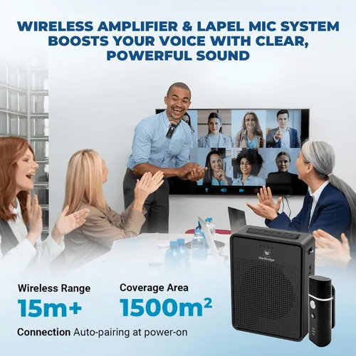 Vista 3 de Amplificador de voz inalámbrico con micrófono de solapa Bluetooth, micrófono portátil profesional con reducción de ruido con altavoz, mini megáfono