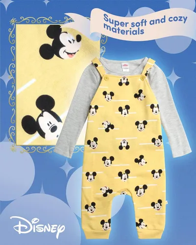 Vista 3 de Disney Conjunto general de Mickey Mouse para bebé, 2 piezas, mameluco con camisa de manga larga para recién nacido (0-9 meses)