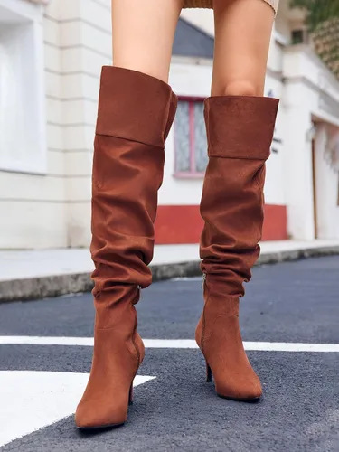 Vista 2 de Coutgo Botas por encima de la rodilla para mujer, con puntera alta hasta el muslo, tacón alto, estilo holgado, tacón alto, largo, sexy, zapatos