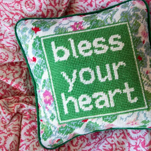 Vista 3 de FURBISH Needlepoint - Almohada decorativa – Bless Your Heart – 10 x 10 pulgadas – Pequeña almohada bordada para cama, silla, sofá, decoración