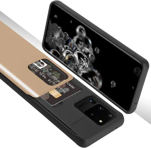 Vista 2 de GOOSPERY Sky Slide - Funda para Samsung Galaxy S20 Ultra (2020) de doble capa con tarjetero y cartera (dorado)