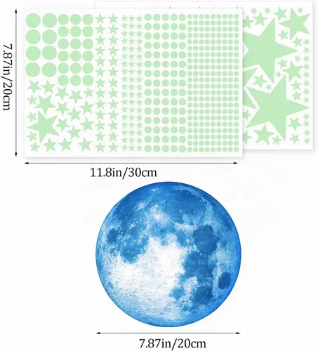 Vista 3 de 492 calcomanías de pared que brillan en la oscuridad para Celing Glow Moon