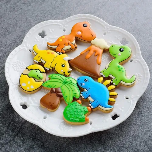 Vista 4 de Cortadores de galletas de dinosaurio con plantillas de galletas a juego, juego de 16-8 cortadores de galletas y 8 plantillas, incluye estegosaurio