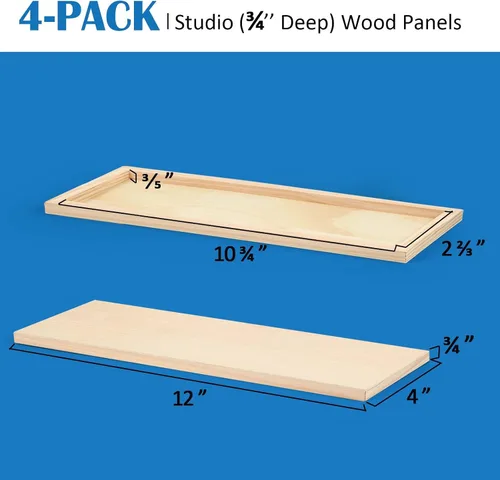 Vista 2 de Falling in Art Kit de paneles de madera de abedul sin terminar para pintura, lienzo de madera, paquete de 4 unidades de 4 x 12 pulgadas de estudio