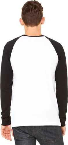 Vista 2 de Camiseta de algodón para hombres de manga larga, estilo de béisbol, 3000, S, BlancoNegro