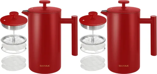 Vista 9 de Secura Cafetera de prensa francesa con filtro de acero inoxidable de 3 capas, 34 onzas, negro, diseño aislado de doble pared con 2 filtros