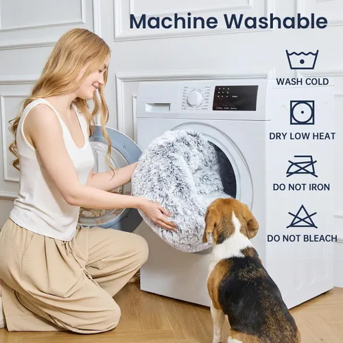 Vista 9 de JOLLYVOGUE - Cama calmante para perros y gatos pequeños y medianos, antiansiedad, redonda, suave, acogedora con parte inferior antideslizante