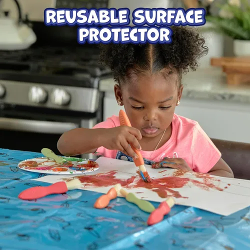 Vista 2 de READY 2 LEARN Tapete desordenado, protege mesas y suelos mientras haces manualidades Tapete para silla alta lavable, impermeable, reutilizable