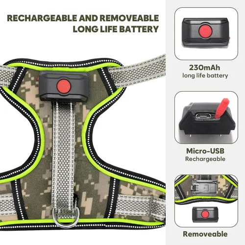 Vista 4 de Arnés para perro con luz LED para caminar de forma segura por la noche, chaleco de malla suave que brilla en la oscuridad, chaleco para perros