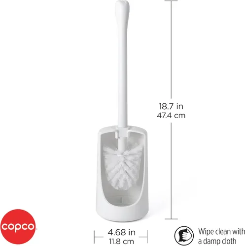 Vista 5 de Copco Escobilla de inodoro con soporte, juego de cepillos de baño de plástico blanco, diseño de fácil liberación, organizador compacto