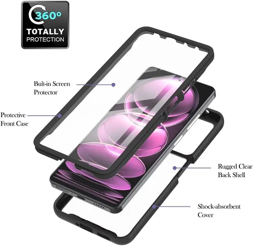 Vista 6 de Funda para Redmi Note 12 Pro, delgada, de cuerpo completo, resistente, elegante, protectora, transparente, híbrida, 3 en 1, con protector