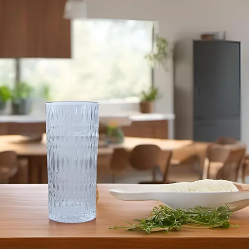 Vista 9 de Vasos Highball [Juego de 4] - Vasos de vidrio vintage de 15 onzas ideales para fiestas de cena - Textura única, aptos para lavavajillas