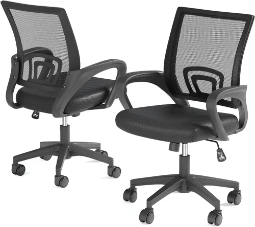 Vista 19 de Silla de oficina ergonómica, silla de escritorio de malla con respaldo medio, silla de computadora, color negro Soporte lumbar, modo oscilante