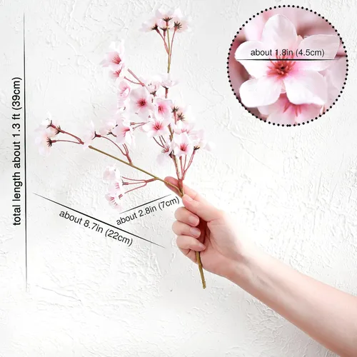 Vista 11 de FiveSeasonStuff Tallos de seda de flor de cerezo real Touch, flores artificiales para decoración del hogar, bodas y eventos