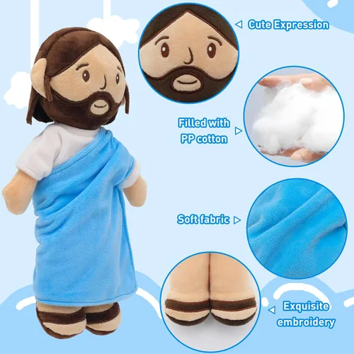 Vista 3 de Yelakey Muñeco de peluche de Jesús marrón de 11.8 pulgadas, guardián, bautizo, peluche, juguete de Salvador, regalos para la iglesia, escuela