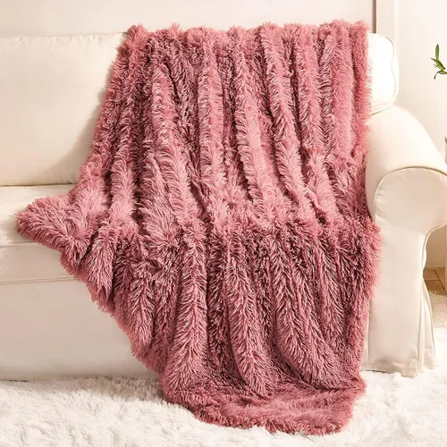 Vista 30 de YUSOKI manta de piel sintética extrasuave con pelos largos, transpirable, de 50 x 60 pulgadas, mullida, acogedora y cómoda, de microfibra de lujo