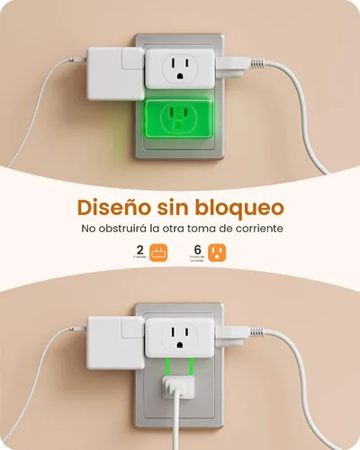 Vista 3 de LENCENT Adaptador de salida de 2 clavijas a 3 clavijas, extensor de enchufe de pared, enchufe de pared múltiple con 3 salidas de CA, expansor