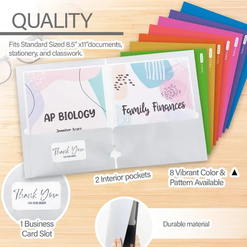 Vista 3 de BAZIC - Carpeta de papel con 2 bolsillos, cartera laminada metálica de 3 agujeros, soporte para carpetas de tamaño carta para oficina, organizador