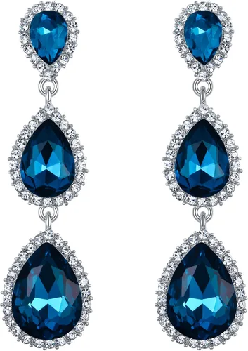 Vista 125 de EleQueen Pendientes de cristal austriaco en tono dorado para mujer, forma de pera de 2.5 pulgadas, color esmeralda